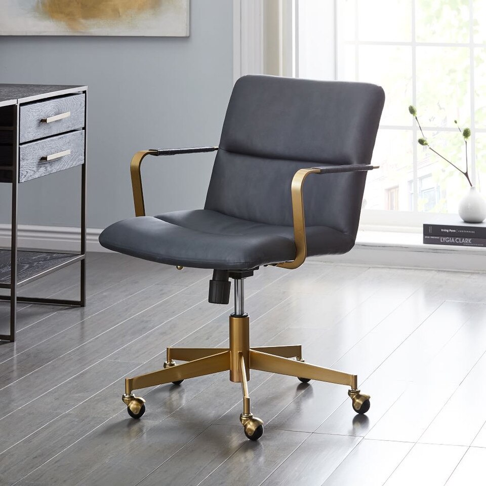 Cooper MidCentury Leather Swivel Office Chair West Elm Australia
